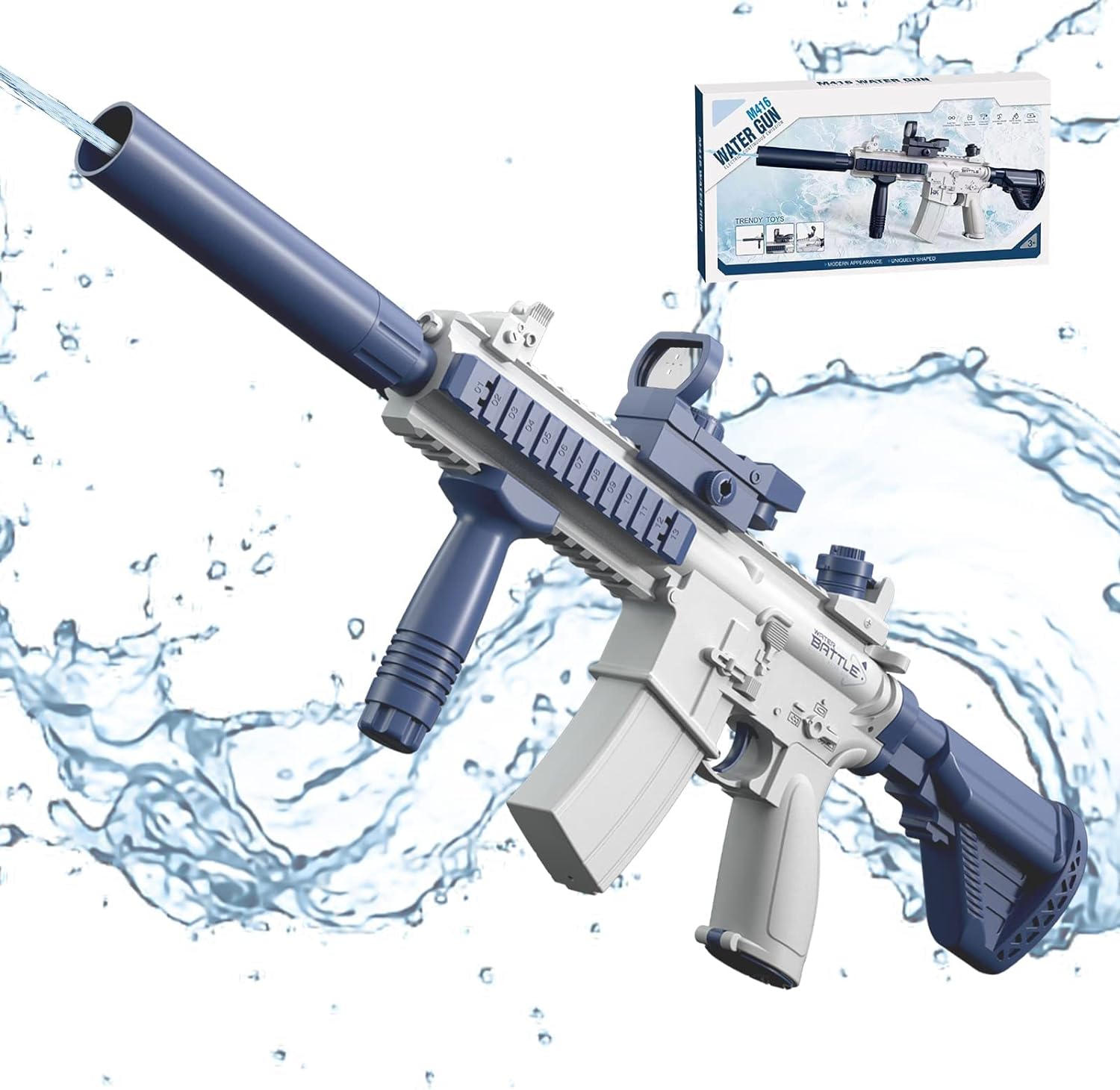 ALMEKAQUZ M416 Electric Water Gun - Range 32 FT, High Capacity Automatic Water Gun, Summer Outdoor Beach and Pool Party Squirt Water Guns Toy for Kids Adults (Blue)Toys & GamesThis electric water gun with a one-touch design, simple and convenient operatio